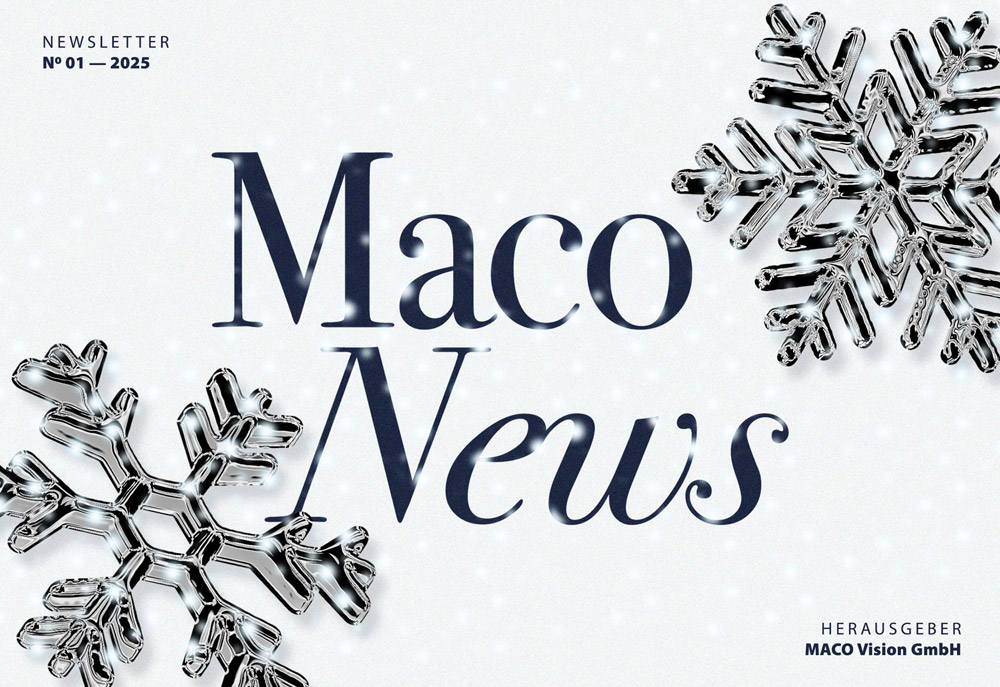 Newsletter Maco News Nr. 01/2025 mit Schneeflocken Grafik