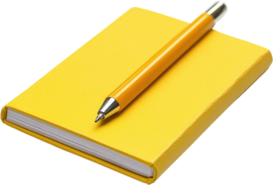Gelbes Notizbuch mit gelbem Kugelschreiber