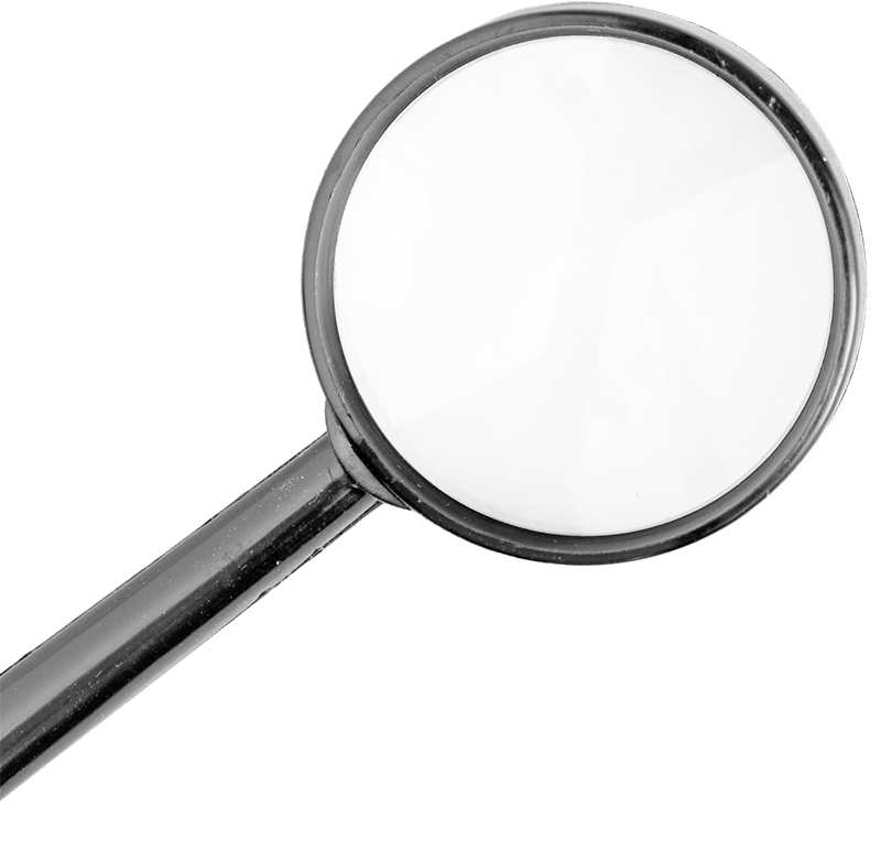 Schwarze Lupe mit rundem Glas, der Griff ist ebenfalls schwarz