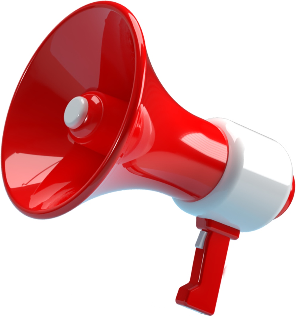 Rote Megafon, weißer Griff, 3D-Darstellung